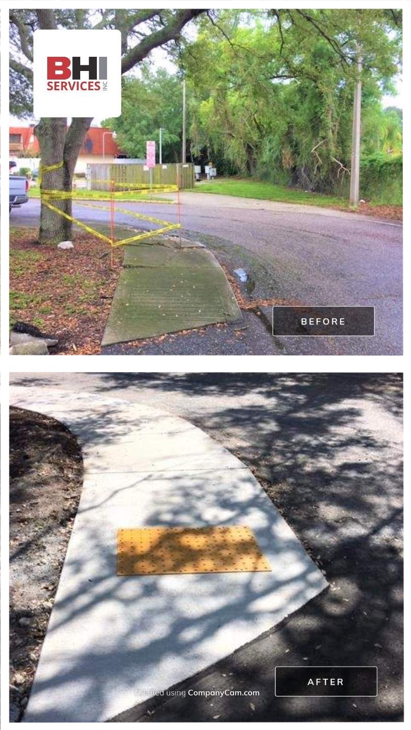 Commercial property sidewalk upgrade in Tampa, Florida, improving pedestrian access and site safety