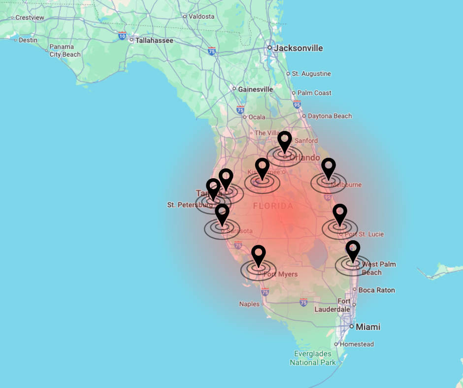 BHI Services coverage area map for commercial and industrial projects in Florida
